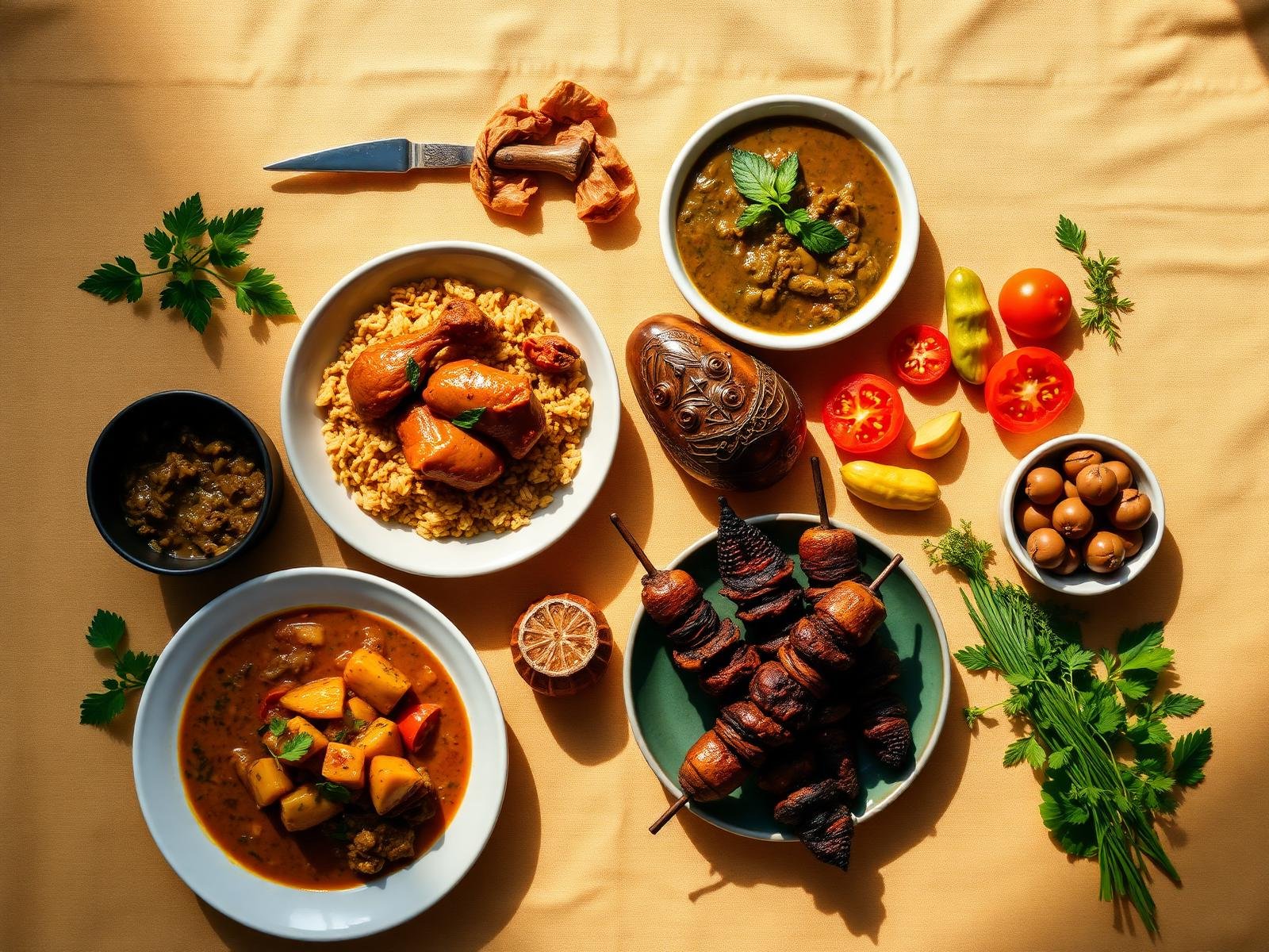 Overhead spread of local dishes