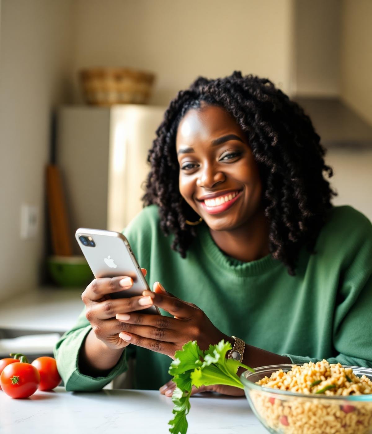 Woman using MealBeta on her phone
